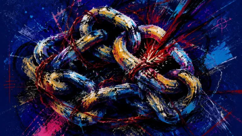 A chain tightened into a self-strangling loop, representing a freeze response driven by intrusion