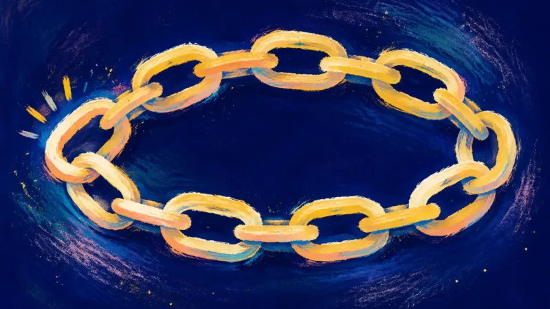 A chain reopened into an ordered line, representing calm self-trust and a boundary-led response to a