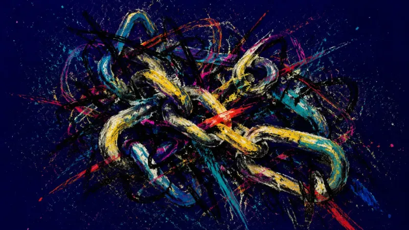 A chain tangled into a tight knot, symbolizing attachment to mixed signals and the strain of waiting