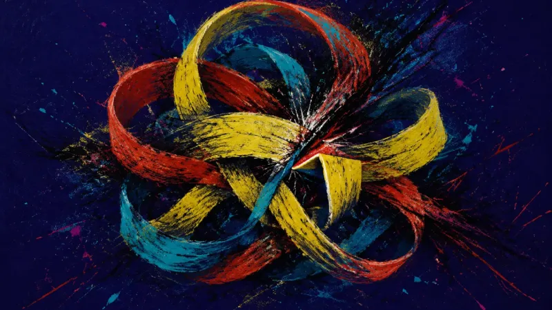 Loop Under Pressure An abstract ribbon trapped in hard knots and crossed-out loops, representing anxious people-pleasing