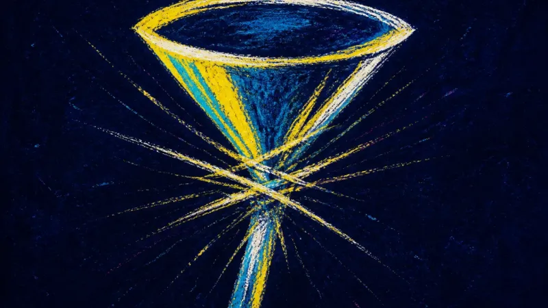 Choked Channel An abstract funnel distorted and constricted by chaotic lines, expressing overwhelm, indecision, and