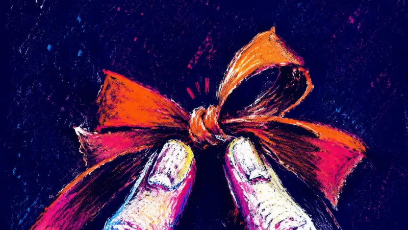 Love with Fine Print A gift bow pulled tighter and tighter until one loop collapses, reflecting how receiving kindnesscan
