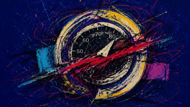 Jammed Setpoint An abstract thermostat jammed into chaotic imbalance, representing burnout, compulsive midnight