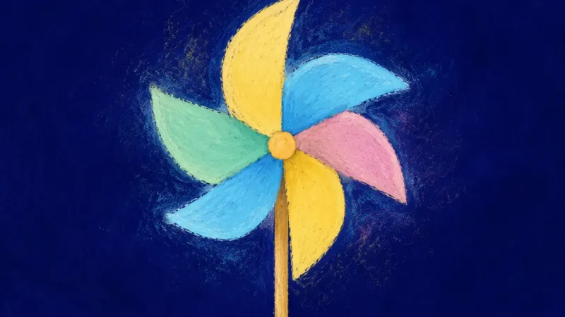 Steady Center A restored pinwheel with even blades and calm balance, symbolizing clear boundaries, steadier choice