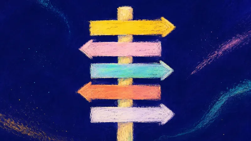 Routes Realigned A restored signpost with clean directional boards, representing grounded career clarity, direct co