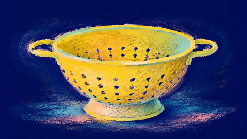 Steady Sift A restored colander with an even open structure, representing calm discernment, clear pacing, and a