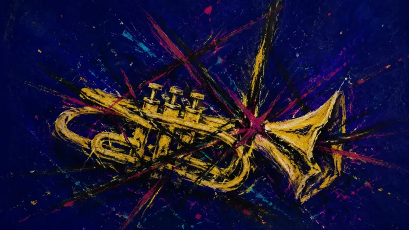 A trumpet twisted shut by chaotic restraints, symbolizing praise turned into pressure and competence