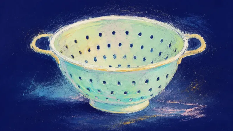A restored colander with even openings and balanced handles, representing a relationship decision in
