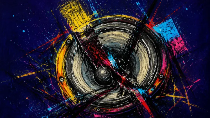 Choked Signal An abstract speaker cone crushed by overlapping lines, representing the strain of being talked overь