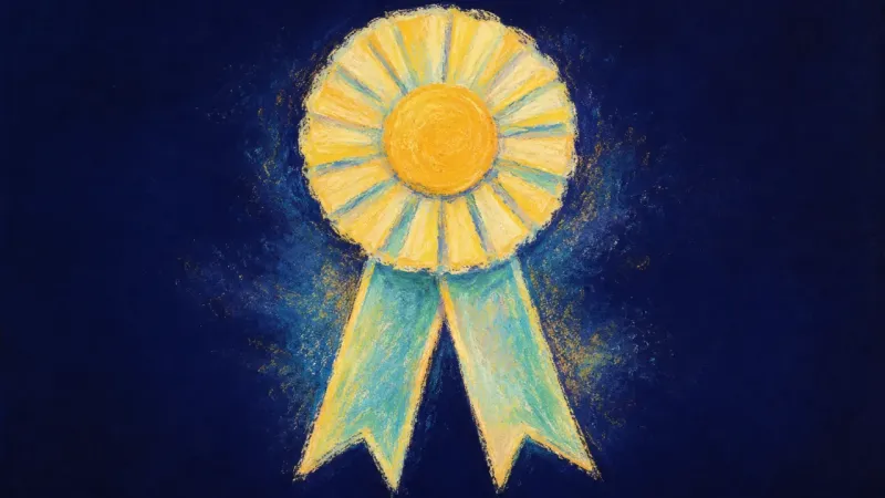 An award ribbon restored to balanced order, representing secure self-trust, direct requests, and cal