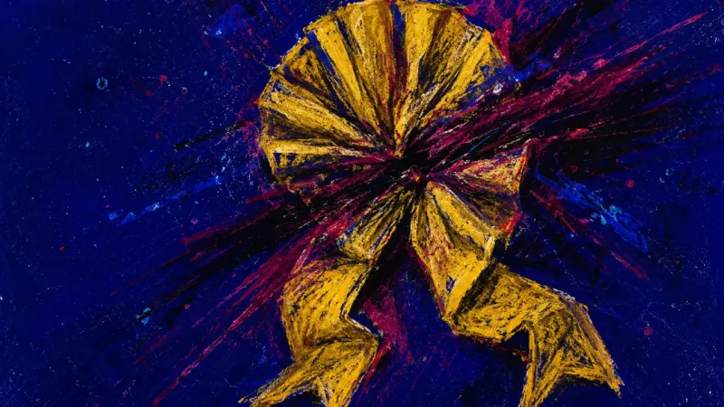 Crushed Merit An abstract visual of perfectionism, where an award ribbon is crushed and tangled to show shame,