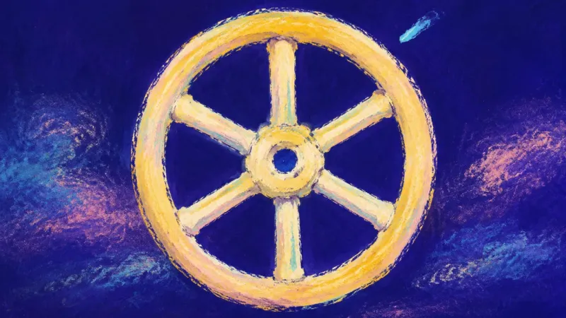 Restored Flow A restored valve wheel with open spokes and balanced form, representing burnout recovery, steadier l