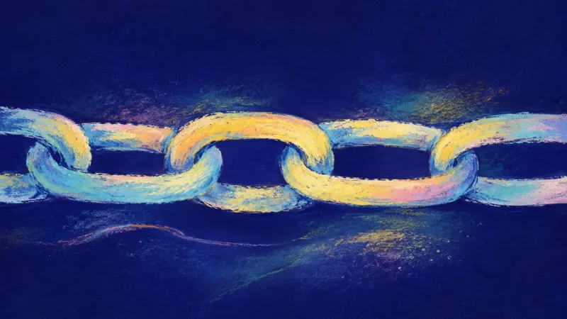 Chosen Release An abstract chain restored into an even open path, representing a values-led career decision, clear