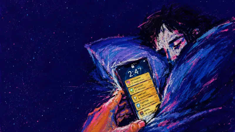 The First Reach A hand pulling a phone from a pillow crease while unread notifications cover the lock screen, making