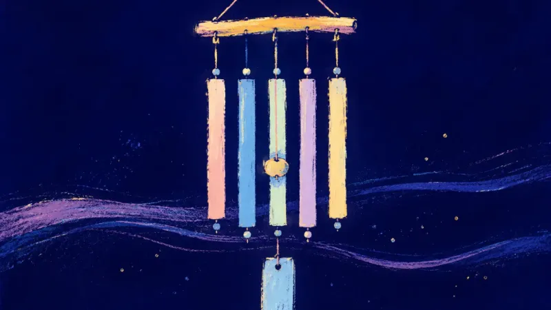 Protected Rhythm A wind chime restored to even spacing, representing calm focus, healthier reply boundaries, and a re