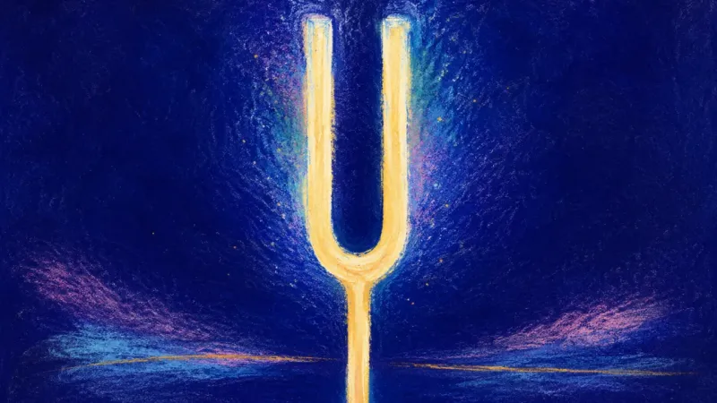 A restored tuning fork with evenly spaced prongs, symbolizing clear boundaries, calmer repair, andst