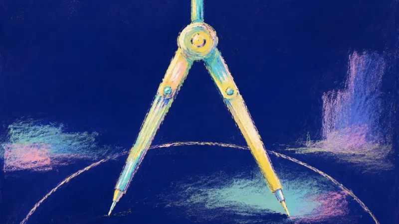 Arc Restored A restored drafting compass held in clean balance, representing clear boundaries and calm workplace