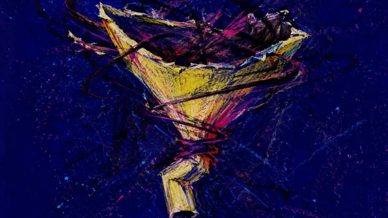 Choke Point An abstract funnel twisted shut by chaotic marks, symbolizing finals-week choice paralysis, compulsi