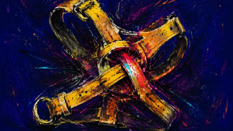 Knotted Capacity An abstract visual of commitment anxiety under a deadline, showing overload, trapped responsibility,