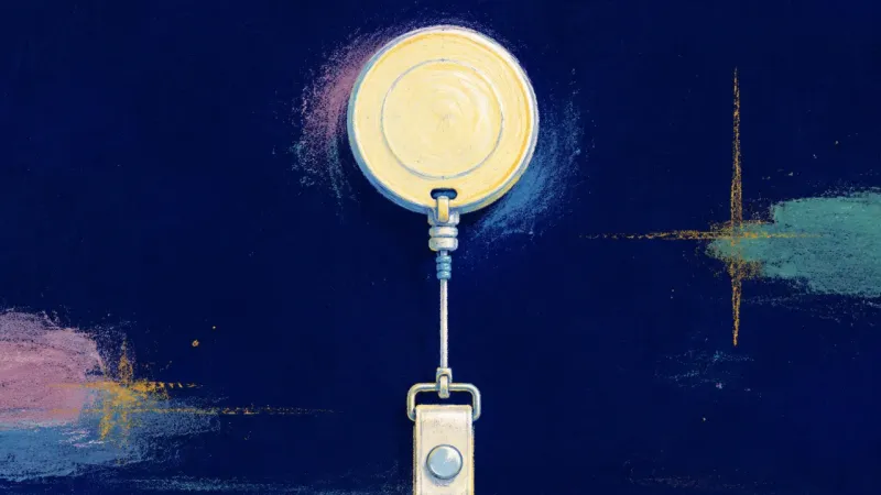 A badge reel restored to a steady, clean form, representing self-trust, clear terms, and a grounded