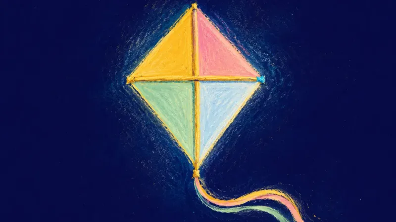 Tethered Lift A kite returned to a balanced, open form, representing calm self-trust and a creative choice made