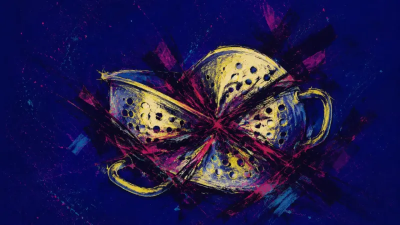 Choked Openings An abstract colander crushed and tangled shut, representing shame, overediting, and the fear of cri