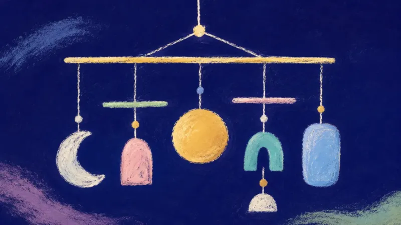 Balanced in Motion A hanging mobile restored to clear balance, representing fair prioritization, steadier energy, and a