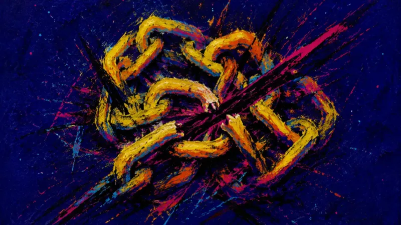 Knot of Control An abstract chain crushed into a knot, expressing the compulsive cycle of school pressure, money डर,
