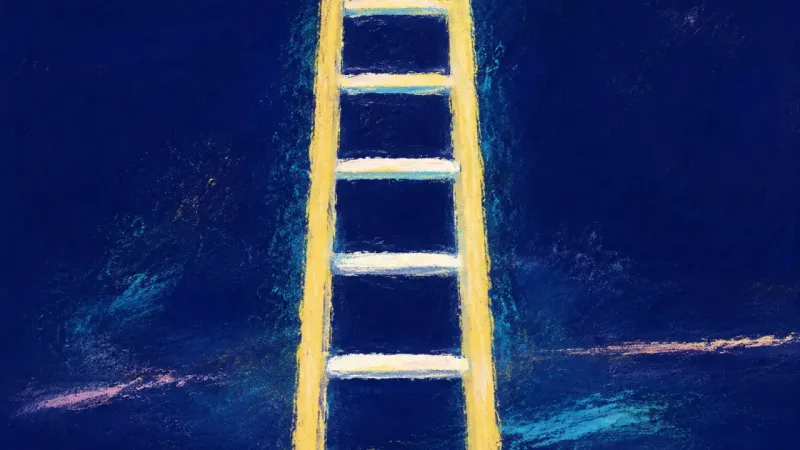 Rungs Restored A restored ladder with even spacing, expressing calm self-trust and small repeatable steps across a,