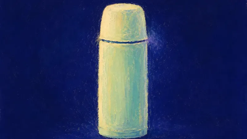 Contained Warmth A restored thermos with balanced contours, symbolizing care with boundaries, emotional steadiness,