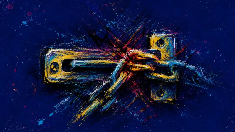A chain latch jammed into itself, symbolizing abrupt emotional cutoff, defensive control, and the