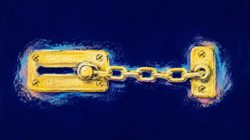 A chain latch aligned and settled, symbolizing calm boundaries that protect self-respect without end