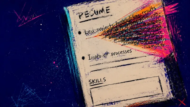 Draft Under Trial A half-finished resume page with two overworked bullet lines and a blank skills section, symbolizing