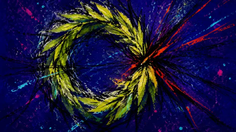 Borrowed Laurels A distorted wreath trapped in chaotic marks, representing self-worth caught in the pressure of needi