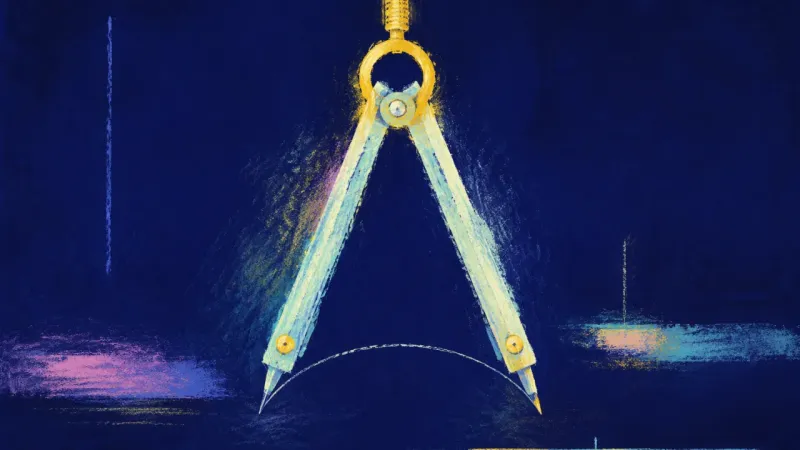 Aligned Span A restored drafting compass held in balanced proportion, symbolizing a calm career decision shaped b