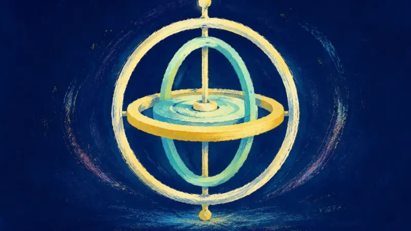 A gyroscope returning to centered balance, representing steadier routines, clearer priorities, and a