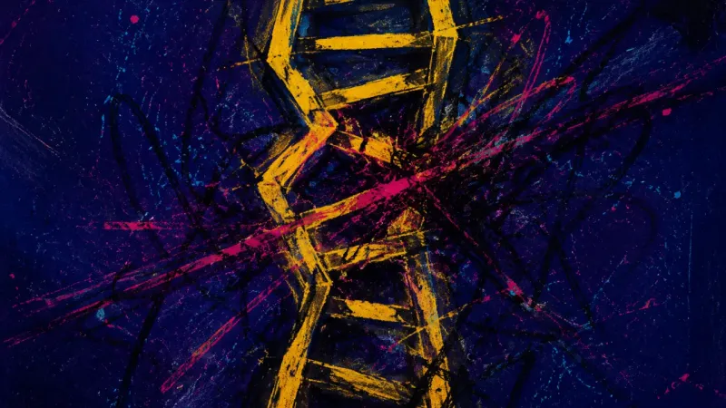 Crushed Rungs A bent ladder tangled in frantic marks, expressing fragmented attention, avoidance, and heavy pressu
