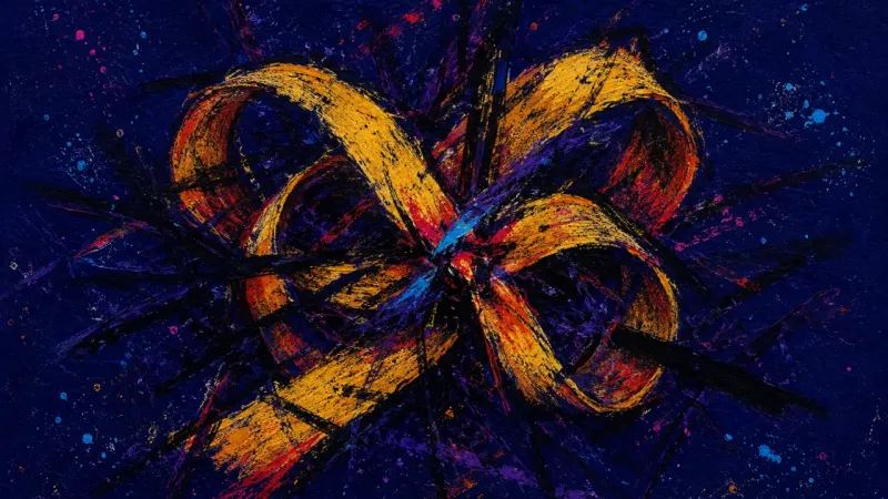 An abstract ribbon crushed into tangled loops, representing uncertainty, resentment, and the pressu