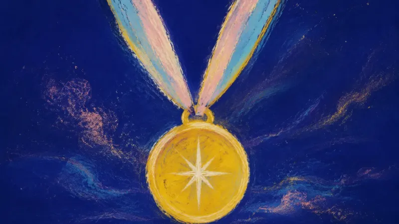 Quiet Worth A medal restored to a whole, balanced form, representing self-worth grounded in present values self-