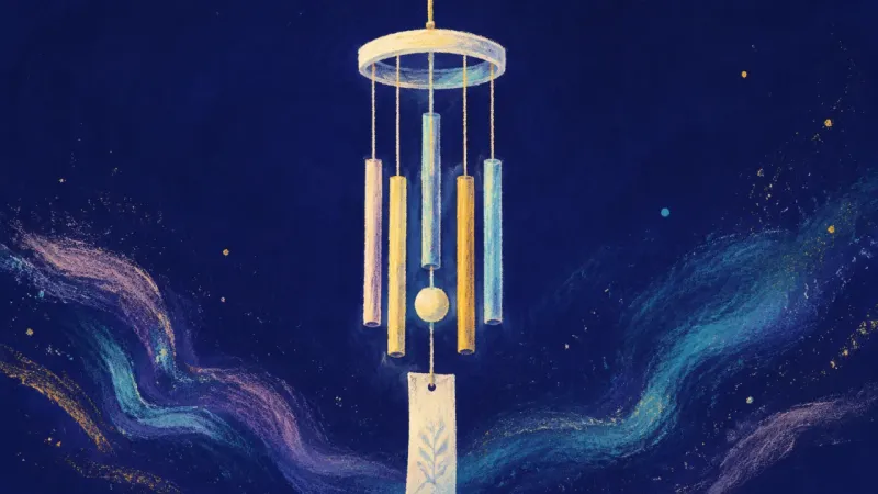 A restored wind chime in balanced alignment, expressing honest voice, mutual fit, and calmer recipro