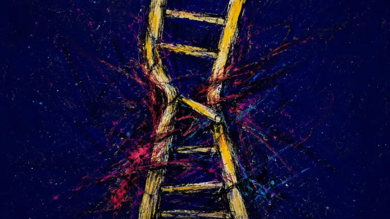 Crushed Rungs A bent ladder trapped in chaotic marks, showing rejection shame, overthinking, and stalled career