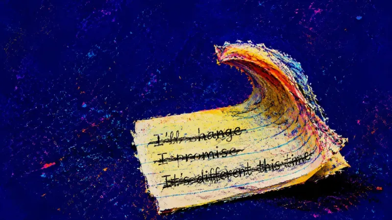 Buried Priorities A small note repeatedly peeled and restuck until its layered edge curls over three rewritten priorit
