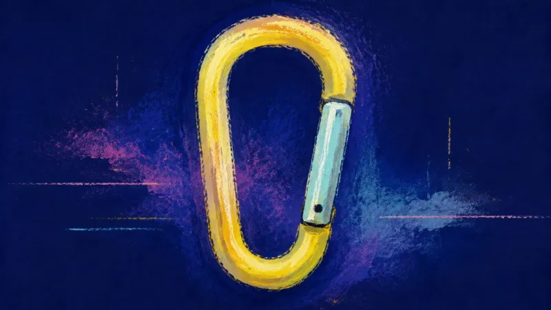Restored Connection An abstract carabiner restored to a clean balanced form, representing direct communication, clear bo