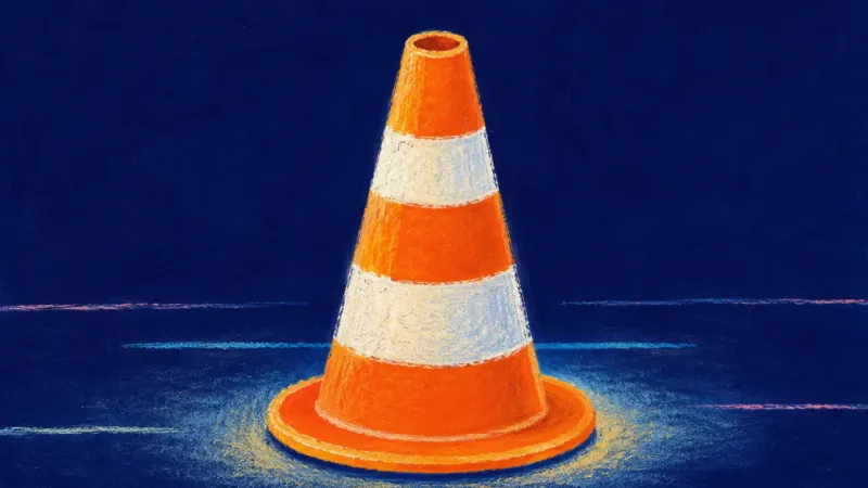 Clear Turn An abstract traffic cone restored to a clean, balanced form, expressing clear turn-taking and calm,