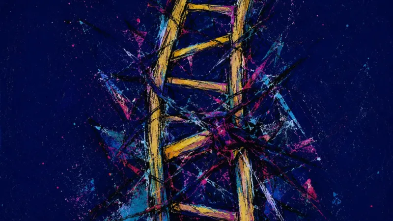 Bent Order An abstract ladder bent and tangled under pressure, expressing fragmented focus and burnout from too