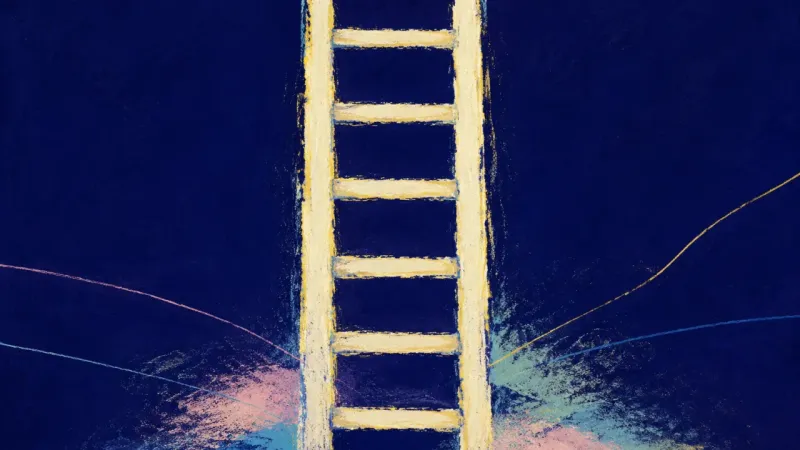 Order Rebuilt An abstract ladder restored to clean alignment, representing clear priorities, steady focus, and a m