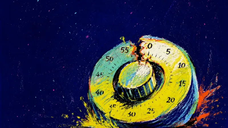 A desk timer twisted back to its starting mark again and again, symbolizing the perfectionist urge t