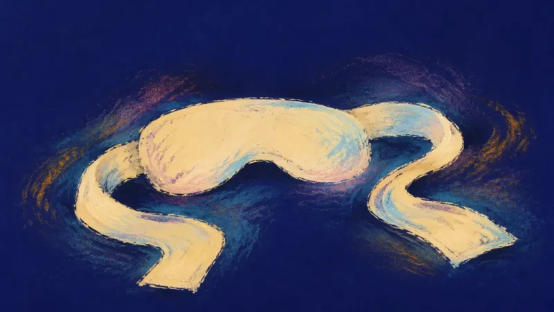 An untied blindfold opening into a balanced form, symbolizing clear communication, self-respect, and