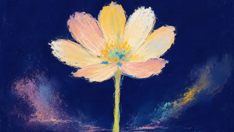 Present Bloom A flower opened and upright, showing memory carried forward while a clear present-day choice begins.