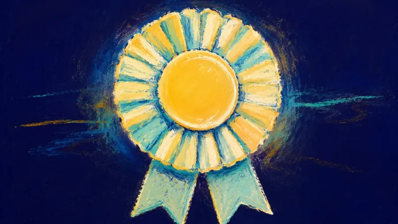 Grounded Pride A rosette restored to balanced order, symbolizing study confidence built through practice instead of